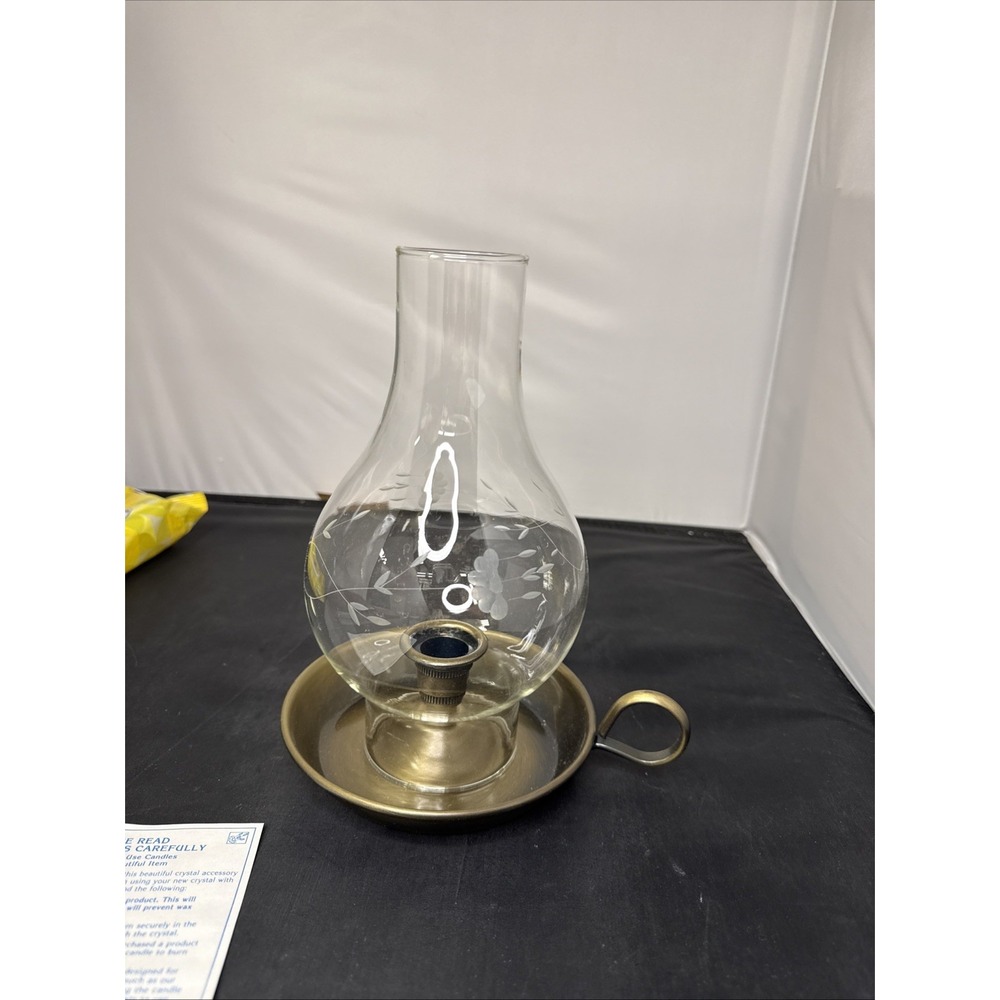 VINTAGE Princess House Heritage Brass Candle Stick Hurricane Chamber Lamp w/ Box